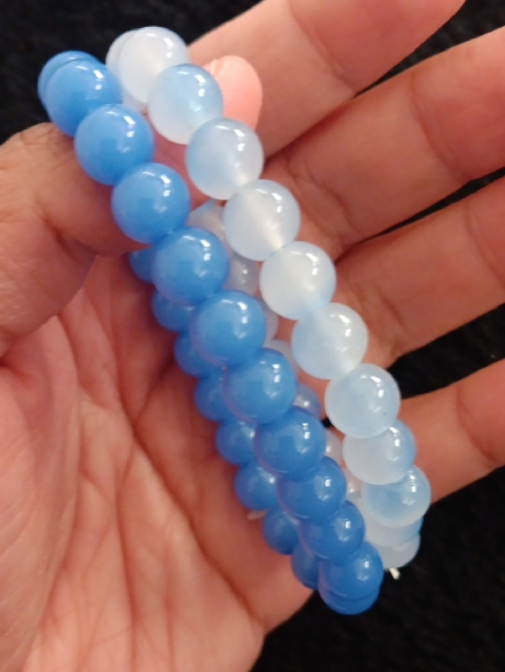 Stacked Beaded Bracelets in Light Blue and White - Picture 2 of 2